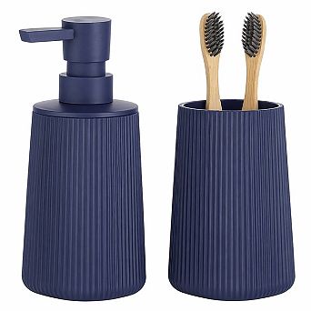 Bathroom Accessories Set 2 pc Soap Dispenser Toothbrush Holder Countertop ABS Plastic