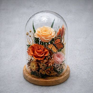 Forever Preserved Roses in Glass Dome with Butterfly LED Light Gift for Mom Wife