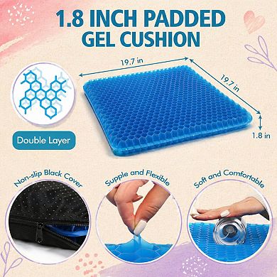 Gel Seat Cushion Medical Grade Pressure Relieving Double Thick Breathable Anti Slip Durable