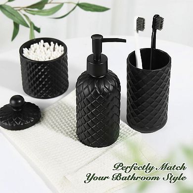 4 Pack Clear Glass Bathroom Set Diamond Pattern Soap Dispenser Toothbrush Holder