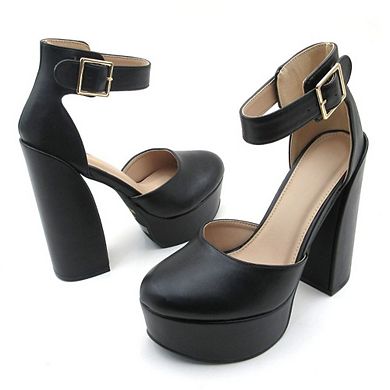DREAMER-3 Platform Ankle Strap Block Heel Pumps