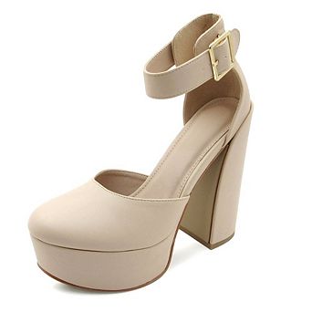 DREAMER-3 Platform Ankle Strap Block Heel Pumps