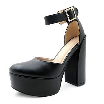 DREAMER-3 Platform Ankle Strap Block Heel Pumps