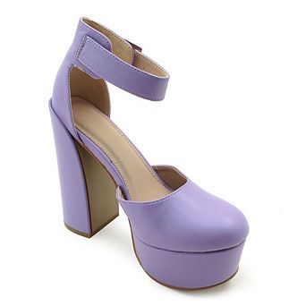DREAMER-3 Platform Ankle Strap Block Heel Pumps