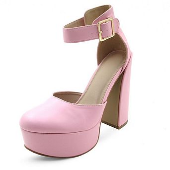 DREAMER-3 Platform Ankle Strap Block Heel Pumps