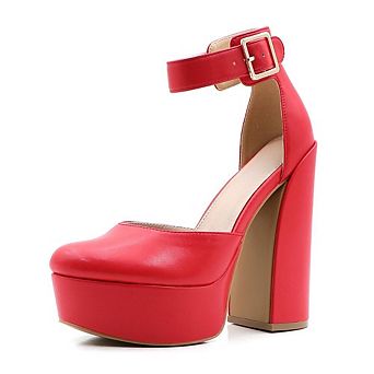 DREAMER-3 Platform Ankle Strap Block Heel Pumps