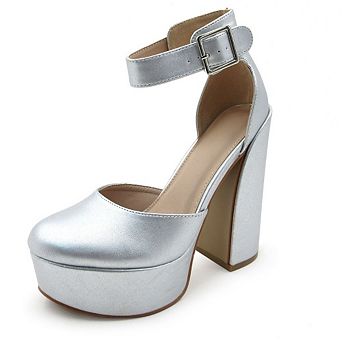 DREAMER-3 Platform Ankle Strap Block Heel Pumps