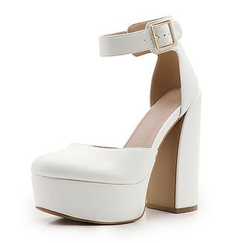 DREAMER-3 Platform Ankle Strap Block Heel Pumps