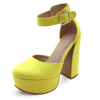 DREAMER-3 Platform Ankle Strap Block Heel Pumps