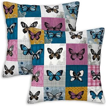 Butterfly Patchwork Throw Pillow Covers Set of 2 Decorative Cushion Cases