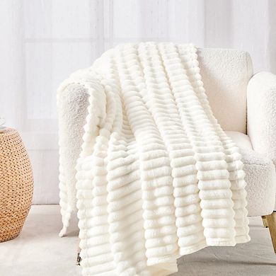 Flannel Fleece Throw Blanket Soft Plush Lightweight Cozy White 50x60