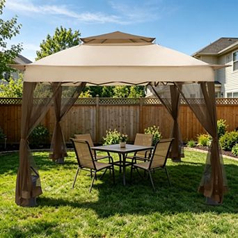 SHADE GRAPHIX 11x11 Outdoor Instant Pop Up Gazebo with Mesh Netting and Double Roof,Blue