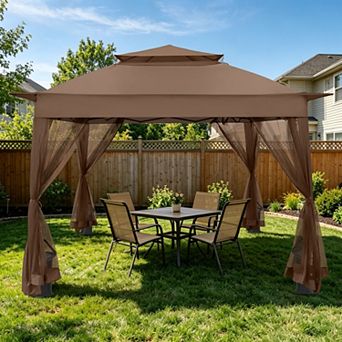 SHADE GRAPHIX 11x11 Outdoor Instant Pop Up Gazebo with Mesh Netting and Double Roof,Blue