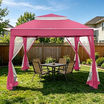 SHADE GRAPHIX 11x11 Outdoor Instant Pop Up Gazebo with Mesh Netting and Double Roof,Blue