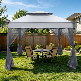 SHADE GRAPHIX 11x11 Outdoor Instant Pop Up Gazebo with Mesh Netting and Double Roof,Blue