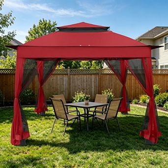 SHADE GRAPHIX 11x11 Outdoor Instant Pop Up Gazebo with Mesh Netting and Double Roof,Blue