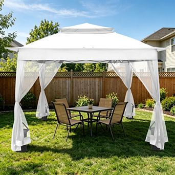SHADE GRAPHIX 11x11 Outdoor Instant Pop Up Gazebo with Mesh Netting and Double Roof,Blue