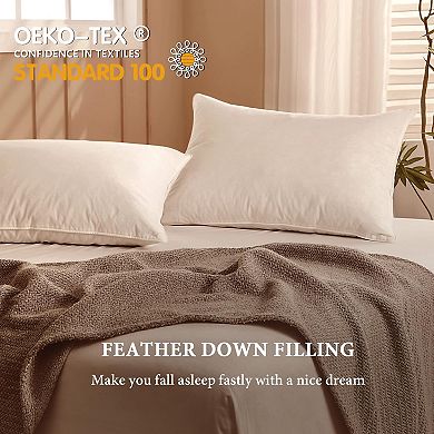 Inhand Goose Down Feather Pillow (Set of 2), Medium Firm Soft Support Pillow with 100% Cotton Fabric