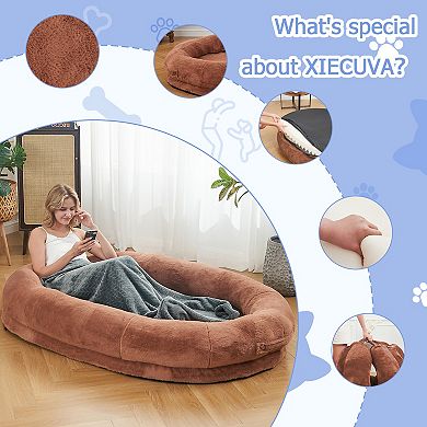 Human Dog Shared Bed - Large Plush Pet Bed with Washable Cover & Orthopedic Foam