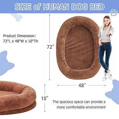 Human Dog Shared Bed - Large Plush Pet Bed with Washable Cover & Orthopedic Foam