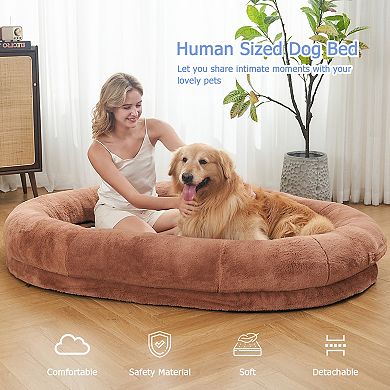 Human Dog Shared Bed - Large Plush Pet Bed with Washable Cover & Orthopedic Foam