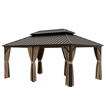 SHADE GRAPHIX 18 ft. x 12 ft. Hardtop Gazebo, Aluminum Outdoor Patio Gazebo w/ Curtain & Netting