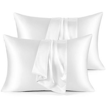 Inhand Goose Down Feather Pillows with Silk Pillowcases, Hotel Soft Bed Pillow for Side Back Sleeper
