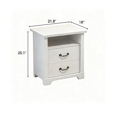 Rustic Distressed Nightstands (Set of 2) with Open Shelf and 2 Drawers
