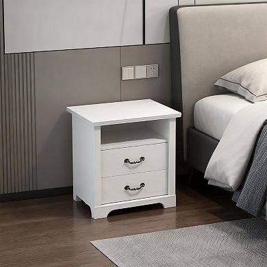 Rustic Distressed Nightstands (Set of 2) with Open Shelf and 2 Drawers