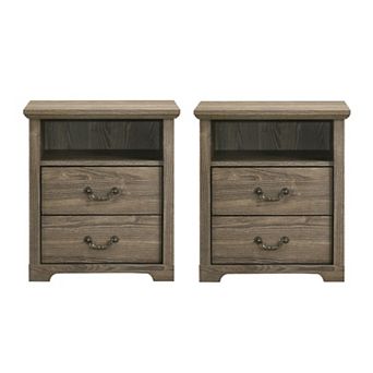Rustic Distressed Nightstands (Set of 2) with Open Shelf and 2 Drawers