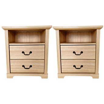 Rustic Distressed Nightstands (Set of 2) with Open Shelf and 2 Drawers