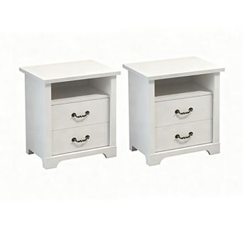 Rustic Distressed Nightstands (Set of 2) with Open Shelf and 2 Drawers