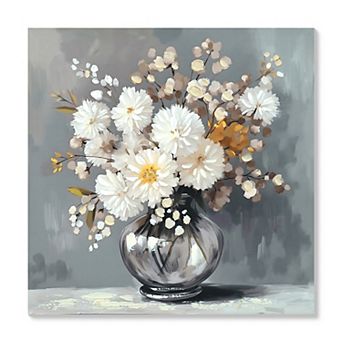 24 × 24" Farmhouse Vintage White Chrysanthemum Glass Vase Canvas Wall Art Bathroom Decor