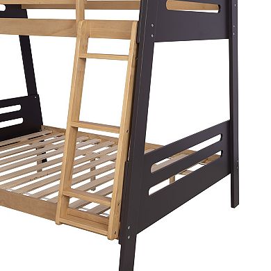 Contemporary Twin Over Twin Bunk Bed with Attached Angled Ladder