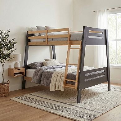 Contemporary Twin Over Twin Bunk Bed with Attached Angled Ladder