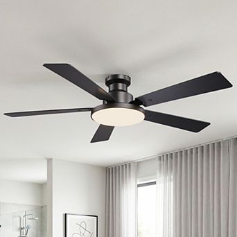 52" Modern Smart Black Flush Mount Ceiling Fan with Dimmable LED Light and Remote, APP Control
