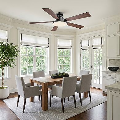 52" Modern Smart Black Flush Mount Ceiling Fan with Dimmable LED Light and Remote, APP Control