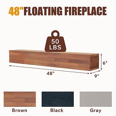 48" Rustic Wood Fireplace Mantel, Wall-Mounted Floating Shelf for Home Decor