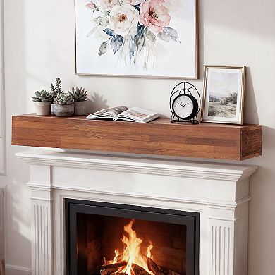 48" Rustic Wood Fireplace Mantel, Wall-Mounted Floating Shelf for Home Decor