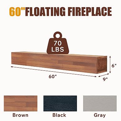 60" Rustic Wood Fireplace Mantel, Wall-Mounted Floating Shelf for Home Decor