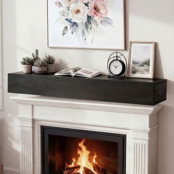60" Rustic Wood Fireplace Mantel, Wall-Mounted Floating Shelf for Home Decor