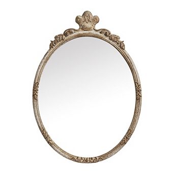 35" x 25" Vintage Distressed Wood Oval Wall Mirror, Rustic Farmhouse Decorative Mirror