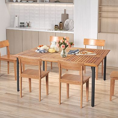Costway Patio Rectangular Acacia Wood Dining Table with 1.9''Umbrella Hole Indoor&Outdoor