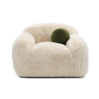 Contemporary Faux Fur 360° Swivel Accent Chair with Ball Pillows