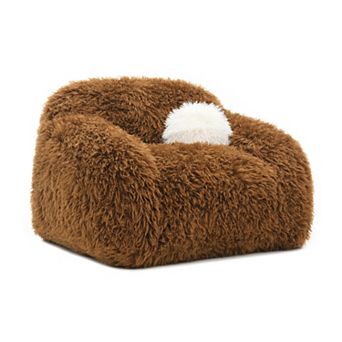 Contemporary Faux Fur 360° Swivel Accent Chair with Ball Pillows