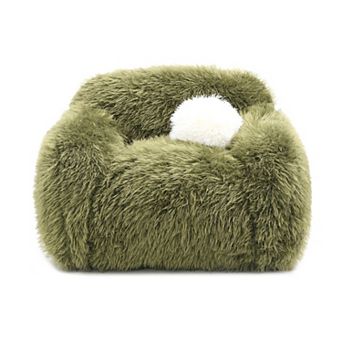 Contemporary Faux Fur 360° Swivel Accent Chair with Ball Pillows