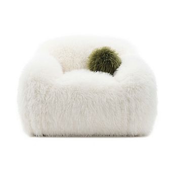 Contemporary Faux Fur 360° Swivel Accent Chair with Ball Pillows