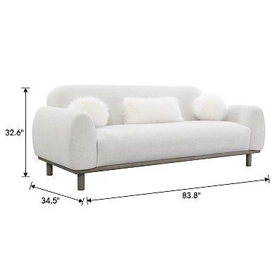 84" Mid-Century 3-Seater Chenille Sofa Plush Bench Seating with Faux Fur Accent Cushions