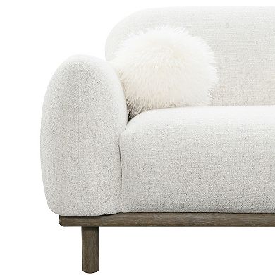 84" Mid-Century 3-Seater Chenille Sofa Plush Bench Seating with Faux Fur Accent Cushions