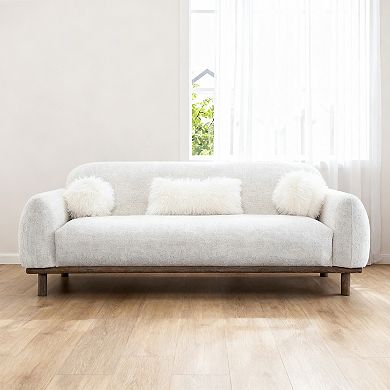 84" Mid-Century 3-Seater Chenille Sofa Plush Bench Seating with Faux Fur Accent Cushions